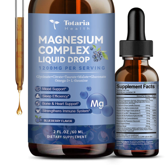 21 in 1 Magnesium Glycinate Complex Liquid Drop with Vitamin D3,K2,B6 & B12 Plus L-Theanine Omega-3 Sea Moss Extract for Energy,Sleep,Joint,Heart Health Sugar Free Blueberry Flavor,2 Fl Oz