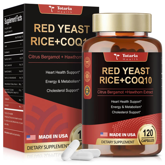 Red Yeast Rice with CoQ10 Supplement - Max Strength Red Yeast Rice 2,000 mg Capsules with CoQ10 100mg Plus Citrus Bergamot - Niacin-Free, Cholesterol & Energy Supplement 3rd-Party Tested Vegan Non-GMO