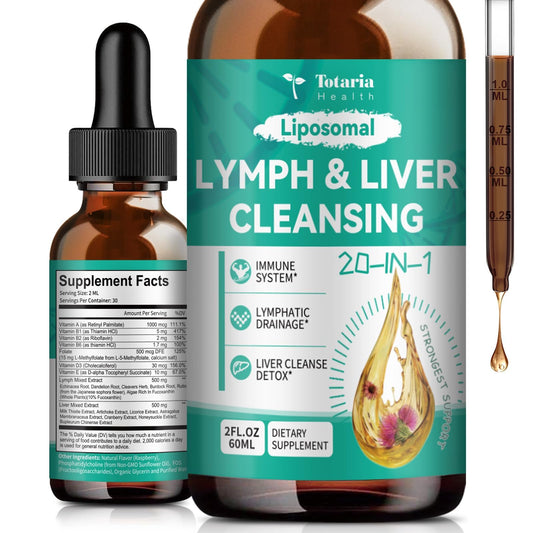 Strongest ''Lymph-Liver'' Cleanse Detox, Liposomal Organic Milk Thistle, Echinacea, Artichoke Lymphatic Drainage & Liver Repair Supplement with All Vitamins, 2 Fl.Oz