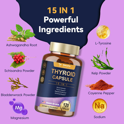 Thyroid Support Supplement Complex Capsules - Iodine Thyroid Supplement with L Tyrosine Bladderwrack Kelp Ashwagandha Selenium Supplements for Women & Man - Mood Enhancer Energy Blance Thyroid Level