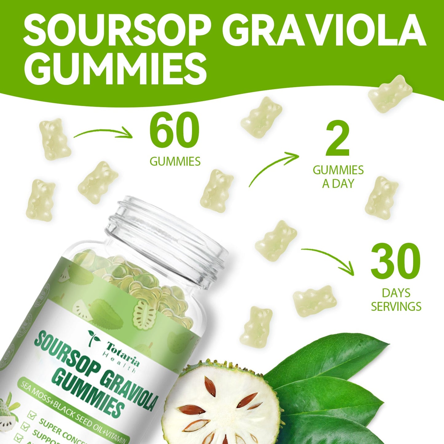 Soursop Graviola Sea Moss Gummies - 5000mg Soursop Oil Leaf with 3000mg Sea Moss, 150mg Black Seed Oil - Immune Support, Antioxidation - Sour Sop Multivitamin Graviola Leaves Edible Supplements