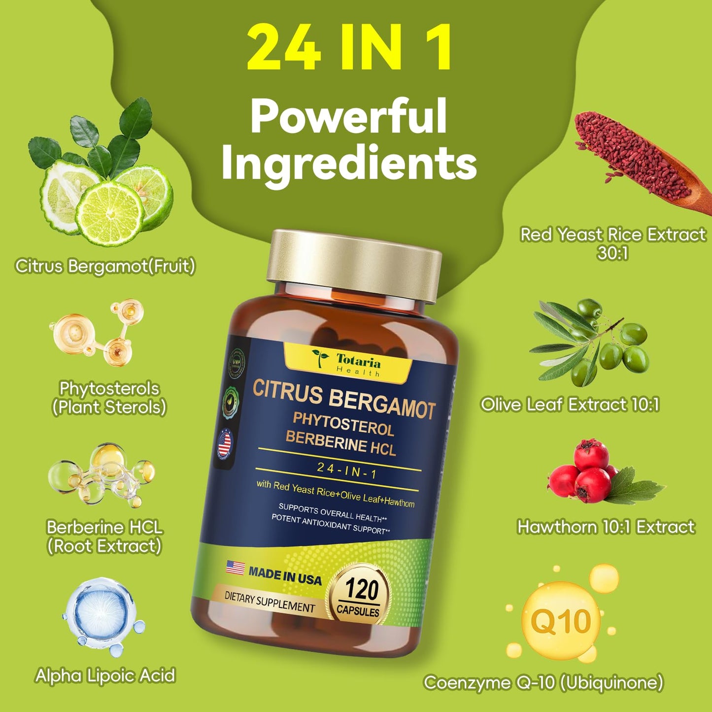 Organic Citrus Bergamot Capsules for Healthy Cholesterol - 1566mg Per Serving Bergamot Supplements 25:1 Extract from Italy Bergamot for Heart, Immune Support, Antioxidant, Anti-Aging, Vegan GMO-Free