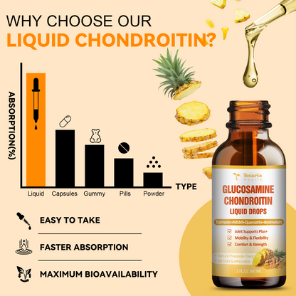 Glucosamine Chondroitin MSM Liquid Drops - FSA HSA Eligible Items List - Chondroitin Sulfate Supplement Turmeric, Quercetin, Bromelain, MSM Oil Support Joint Health Supplements for Man & Woman