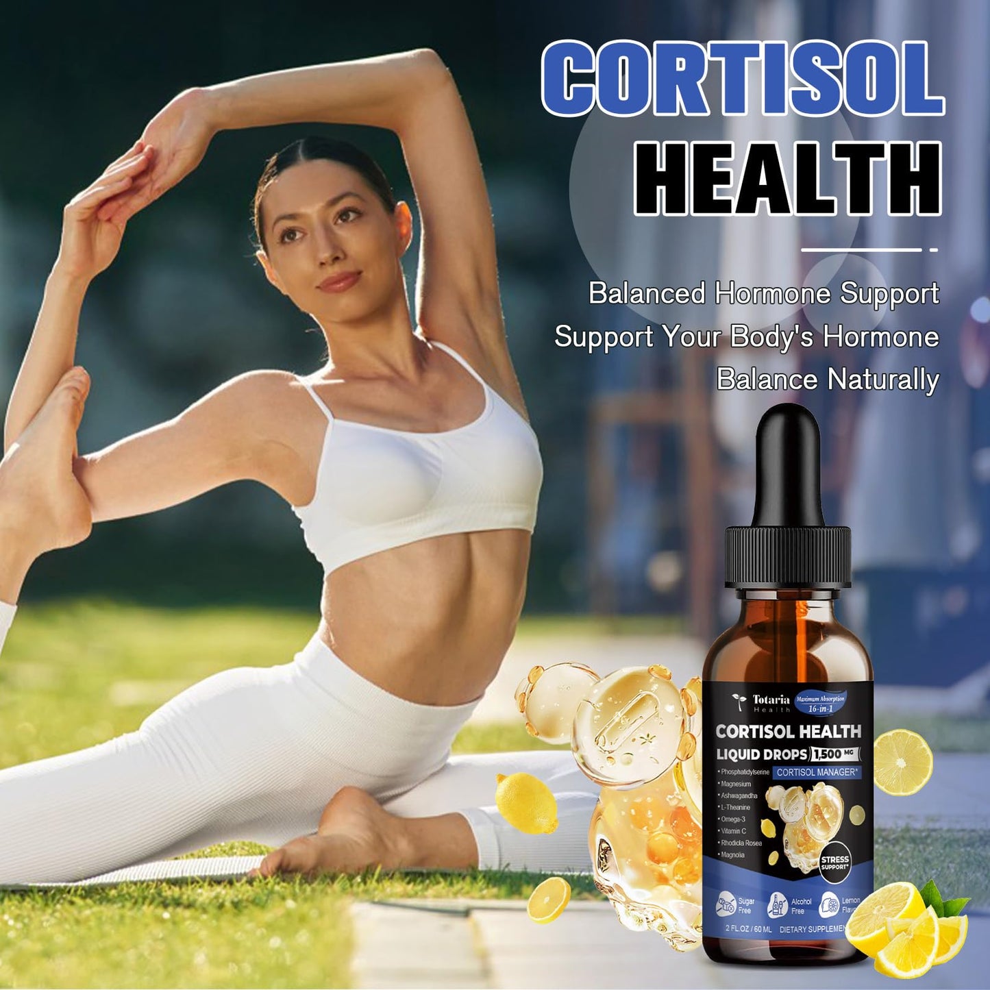 Cortisol Supplement Liquid Drops Hormone Balance for Women Men with Magnesium Complex,Ashwagandha,Rhodiola Rosea,L Theanine,Phosphatidylserine Supplements Mood, Focus, Sleep Support 2 FL.OZ